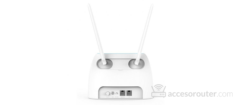 Router Tenda 4G09 blanco con sus dos antenas y los dos puertos Ethernet de la parte inferior
