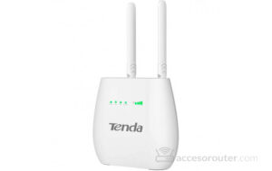 Router Tenda 4G680, blanco y vertical, con la antena y los pilotos del frontal