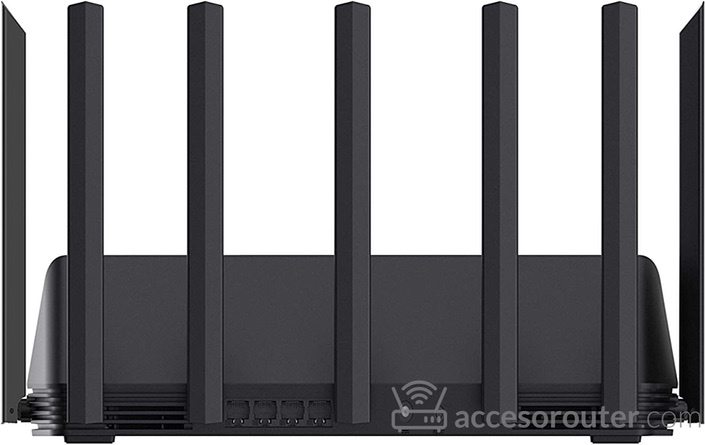 Router Xiaomi Mi AIoT AX3600 negro con sus siete antenas y los puertos Ethernet de la trasera