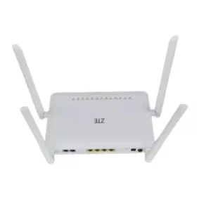 ONT-router ZTE F6600P de Vodafone, blanco, con las antenas laterales desplegadas